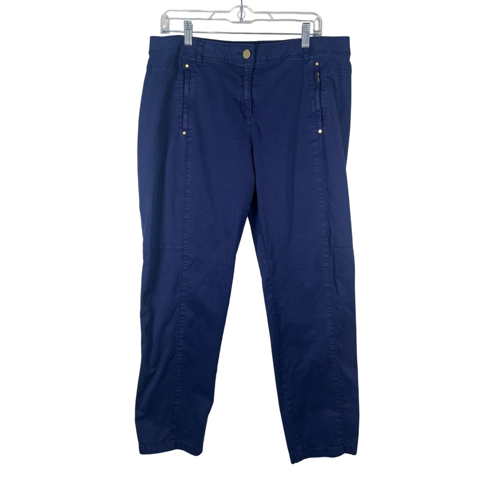 Chico's Straight Leg Pants Womens Navy Blue Zip Pocket‎ Size 2/ L